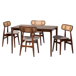 Baxton Studio Tarana Mid-Century Modern Grey Fabric and Walnut Brown Finished Wood 5-Piece Dining Set